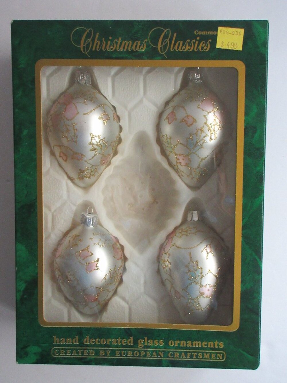 Commodore Teardrop Glitter Christmas Classics Ornaments Romania Hand Crafted Vtg